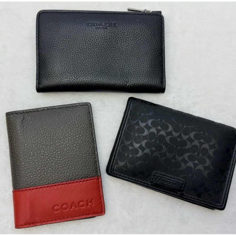 COACH 2 Piece Bi-Fold Card Case & 1 Card Wallet With Zipper for Coins